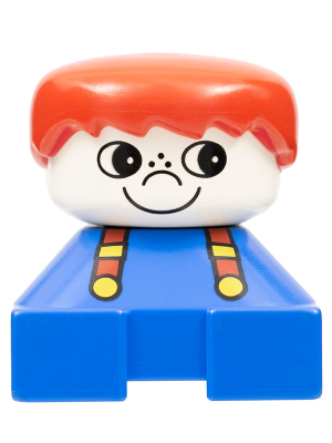 Duplo 2 x 2 x 2 Figure Brick, Blue Base with Suspenders, White Head with Freckles on Nose, Red Male Hair
