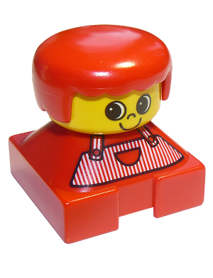 Duplo 2 x 2 x 2 Figure Brick, Red Base with Red Stripe Overalls, Red Hair, Large Eyes (75423)