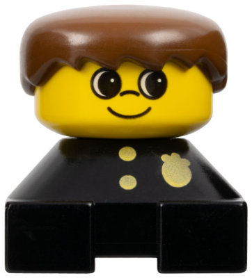 Duplo 2 x 2 x 2 Figure Brick, Black Base with Police Pattern, Yellow Head, Brown Male Hair (75419)