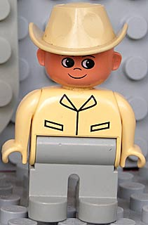 Duplo Figure, Male, Light Gray Legs, Tan Top, Cowboy Hat