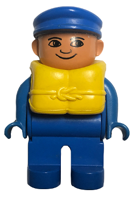 Duplo Figure, Male, Blue Legs, Blue Top, Life Jacket, Blue Cap