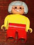 Duplo Figure, Female, Red Legs, Yellow Blouse, Gray Hair, Glasses