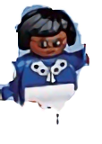 Duplo Figure, Female, White Legs, Blue Top with White Buttons, Black Hair (75692)