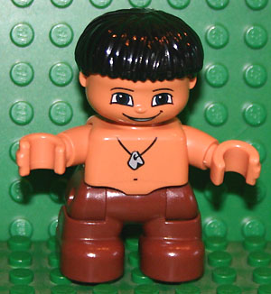 Duplo Figure Lego Ville, Child Boy, Reddish Brown Legs, Black Hair, Stone Necklace (Caveman) (4515402)
