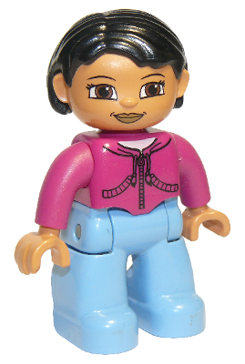 Duplo Figure Lego Ville, Female, Medium Blue Legs, Magenta Top, Black Hair, Brown Eyes (4667658)