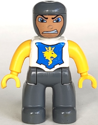 Duplo Figure Lego Ville, Male Castle, Dark Bluish Gray Legs, White Chest, Yellow Arms, Yellow Hands