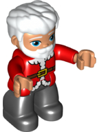 Duplo Figure Lego Ville, Male, Black Legs, Red Top with Belt and White Fur Trim Pattern, White Hair, Blue Eyes and Beard (Santa)