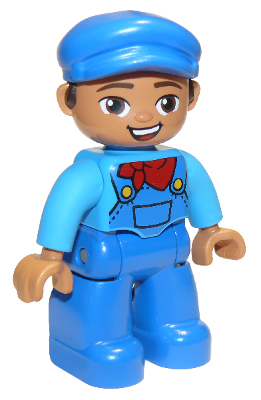 Duplo Figure Lego Ville, Male, Blue Legs, Dark Azure Shirt with Blue Overalls and Red Neckerchief Pattern, Blue Cap (6273563)