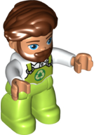 Duplo Figure Lego Ville, Male, Lime Legs with Overalls and Recycling Logo, Reddish Brown Hair and Beard (6343321)