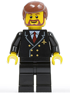 Airport - Pilot with Red Tie and 6 Buttons, Black Legs, Reddish Brown Hair, Brown Beard Rounded