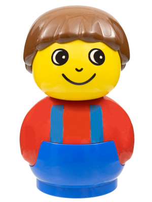 Primo Figure Boy with Blue Base, Red Top with Blue Suspenders, Brown Hair (4107976)