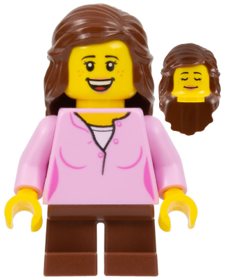 Girl, Bright Pink Top, Reddish Brown Legs, Reddish Brown Long Hair