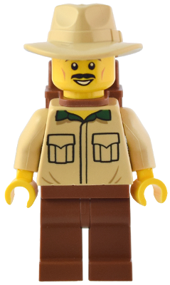Traveler - Male, Tan Shirt, Reddish Brown Legs, Reddish Brown Backpack, Tan Fedora Hat