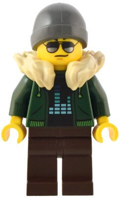 Traveler - Male, Dark Green Hoodie, Dark Brown Legs, Tan Fur Collar, Dark Bluish Gray Beanie
