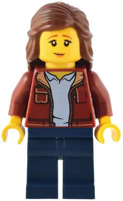 Traveler - Female, Dark Red Jacket with Bright Light Blue Shirt, Dark Blue Legs, Reddish Brown Hair