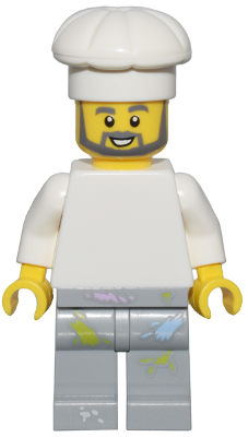 1950s Diner Chef - Plain White Torso, Light Bluish Gray Legs with Paint Splotches, White Chef Toque