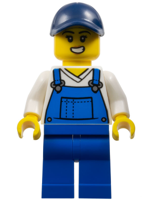 Train Worker - Female, Blue Overalls, Dark Blue Cap