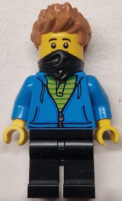 Train Worker - Male, Dark Azure Hoodie with Green Striped Shirt, Black Legs and Bandana, Medium Nougat Spiked Hair