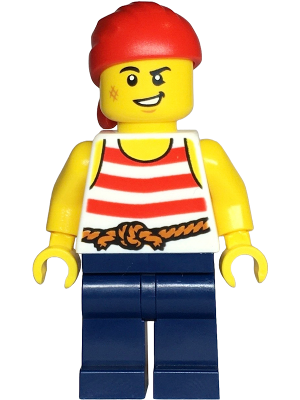 Pirate - Male, White Shirt with Red Stripes, Dark Blue Legs, Red Bandana