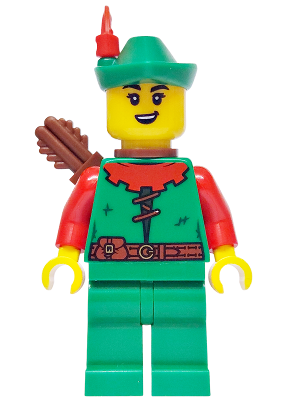 Forest Stronghold Forestwoman - Red, Green Hat, Red Feather, Quiver, Open Mouth Smile