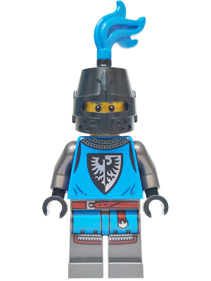 Forest Stronghold Black Falcon Soldier - Male, Pearl Dark Gray Detailed Legs, Black Helmet with Eye Slit, Blue Plume