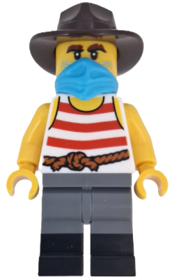 Wild West Train Bandit - Male, White Tank Top with Red Stripes, Dark Bluish Gray Legs with Black Boots, Dark Azure Bandana, Dark Brown Fedora