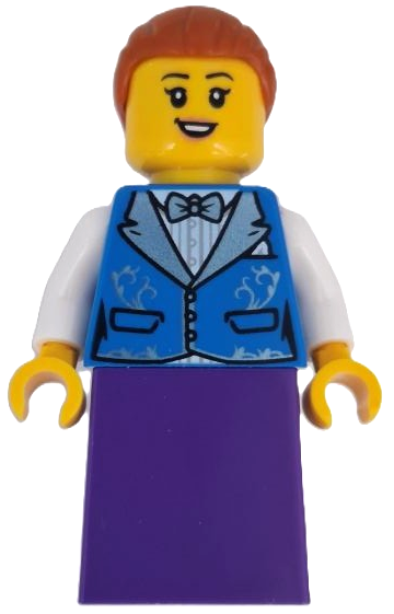 Wild West Train Passenger - Female, Blue Vest, Dark Purple Skirt, Dark Orange Hair with Bun