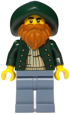 Merchant Boat Captain - Male, Dark Green Open Jacket, Sand Blue Legs, Dark Green Hat, Dark Orange Beard