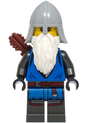 Black Falcon Archer - Male, Pearl Dark Gray Detailed Legs, Light Bluish Gray Helmet with Neck Protector, White Beard, Quiver