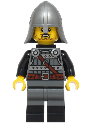 Knight - Male, Dark Bluish Gray and Silver Armor, Black Boots, Flat Silver Helmet with Neck Protector, Neck Bracket with Clip