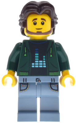 Antique Shop - Male, Dark Green Hoodie, Sand Blue Legs with Pockets, Dark Brown Short Wavy Hair