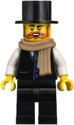 Vampire Castle Visitor - Male, Black Vest with Blue Striped Tie, Black Legs, Black Top Hat, Dark Tan Scarf