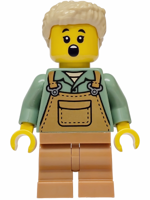Mushroom Village - Female, Medium Nougat Overalls over Sand Green Shirt, Medium Nougat Medium Legs, Tan Hair