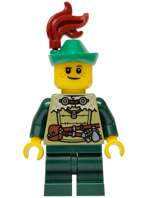 Mushroom Village - Male, Olive Green Tunic, Dark Green Medium Legs, Green Hat, Dark Red Plume