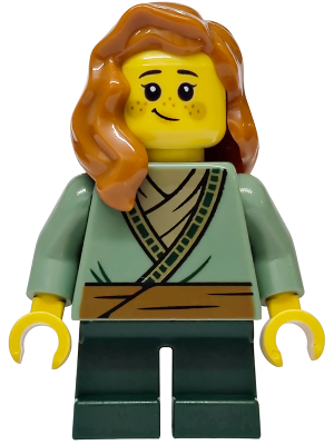 Mushroom Village - Female, Sand Green Tunic, Dark Green Short Legs, Dark Orange Hair