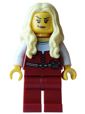 Pirate - Female, Dark Red Vest and Legs, Bright Light Yellow Long Wavy Hair