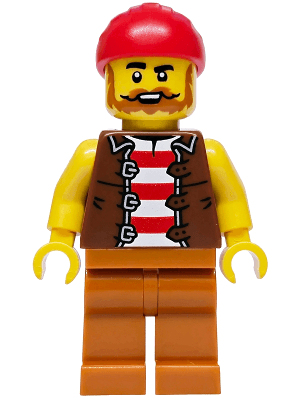 Privateer Frigate Fortuna Sailor - Male, Reddish Brown Vest over Red and White Striped Shirt, Dark Orange Legs, Red Bandana