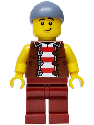 Privateer Frigate Fortuna Sailor - Male, Reddish Brown Vest over Red and White Striped Shirt, Dark Red Legs, Sand Blue Bandana