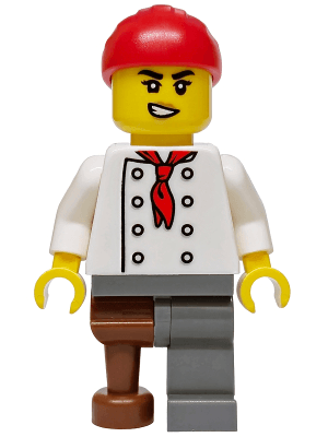 Privateer Frigate Fortuna Cook - Female, White Torso with 8 Buttons, Dark Bluish Gray Leg with Peg Leg, Red Bandana