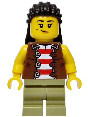 Privateer Frigate Fortuna Sailor - Female, Reddish Brown Vest over Red and White Striped Shirt, Olive Green Medium Legs, Black Hair
