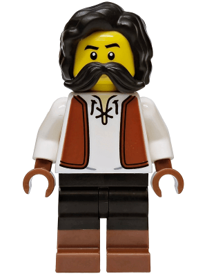 Privateer Frigate Fortuna Sailmaker - Male, White Shirt with Reddish Brown Vest, Black Legs with Reddish Brown Boots, Black Hair and Moustache