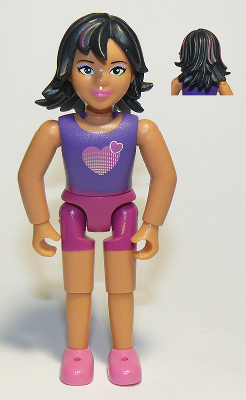 Belville Female, Child Girl  - Magenta Shorts, Dark Purple Top with Hearts Pattern, Black Hair with Magenta Streaks, Dark Pink Shoes (4220983)