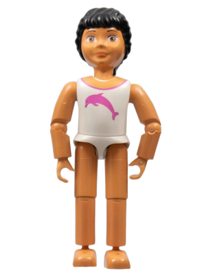 Belville Female, Child Girl  - White Swimsuit with Dolphin Pattern, Black Hair (4114473)