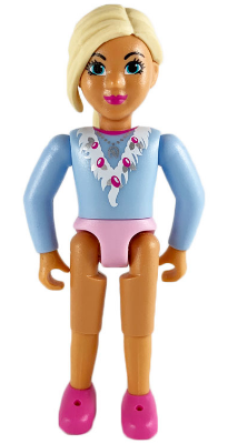 Belville Female - Girl with Light Blue Top with Fur Detail, Silver Horseshoe Necklace, Dark Pink Shoes and Long Light Yellow Hair