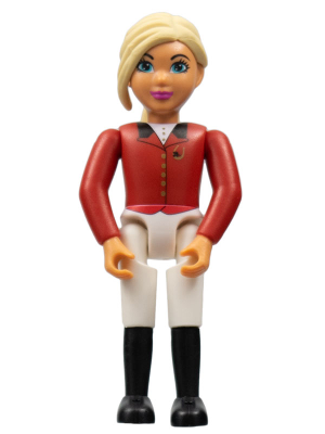 Belville Female, Child Girl (Horse Rider) - White Shorts, Red Top with Buttons Pattern, Light Yellow Hair, Black Shoes (4519436)