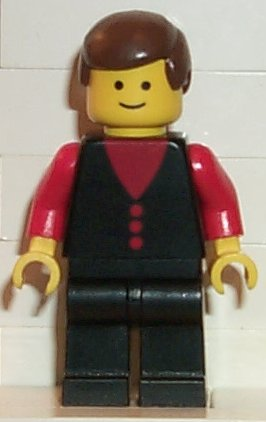 Shirt with 3 Buttons - Red, Red Arms, Black Legs, Brown Male Hair
