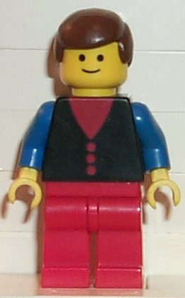 Shirt with 3 Buttons - Red, Blue Arms, Red Legs, Brown Male Hair