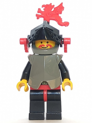 Breastplate - Armor over Black, Dark Gray Helmet, Black Visor, Red Dragon Plumes