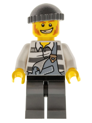 Police - Jail Prisoner Torn Overalls over Prison Stripes, Dark Bluish Gray Legs and Knit Cap