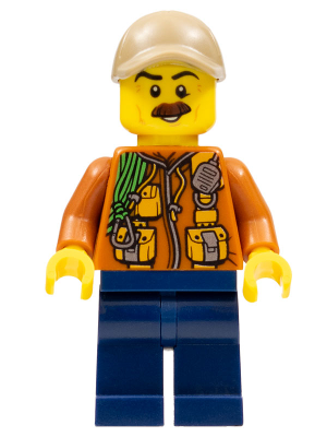 City Jungle Explorer - Dark Orange Jacket with Pouches, Dark Blue Legs, Dark Tan Cap with Hole, Reddish Brown Moustache